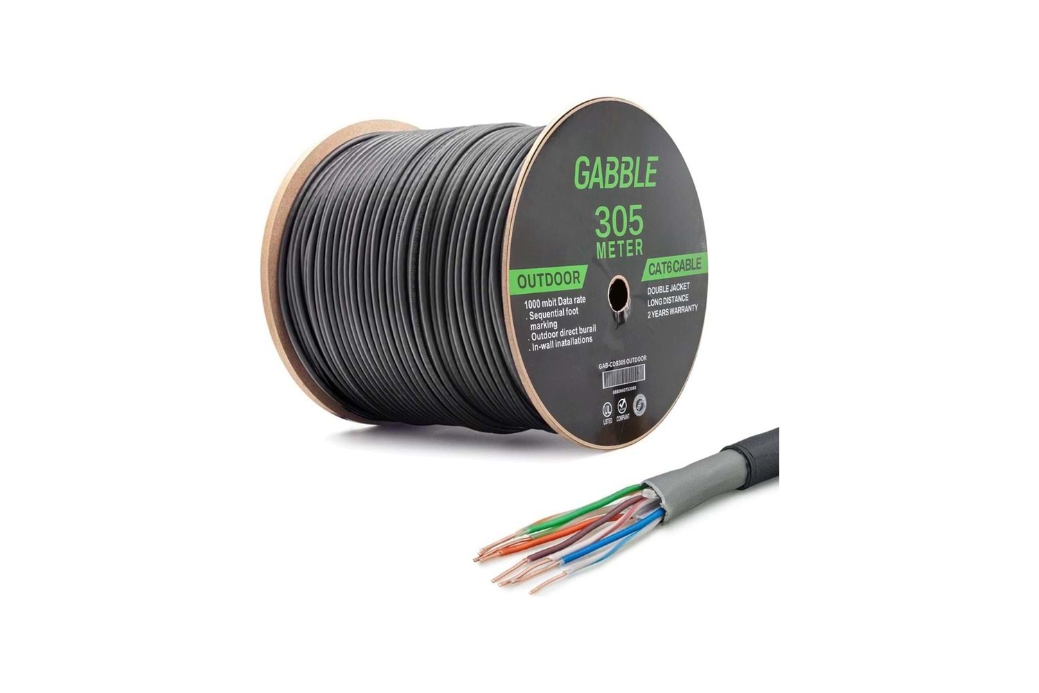 GABBLE ÇİFT KATMANLI 305 METRE 23 AWG DIŞ ORTAM (OUTDOOR) UTP CAT6 KABLO 0.57 mm