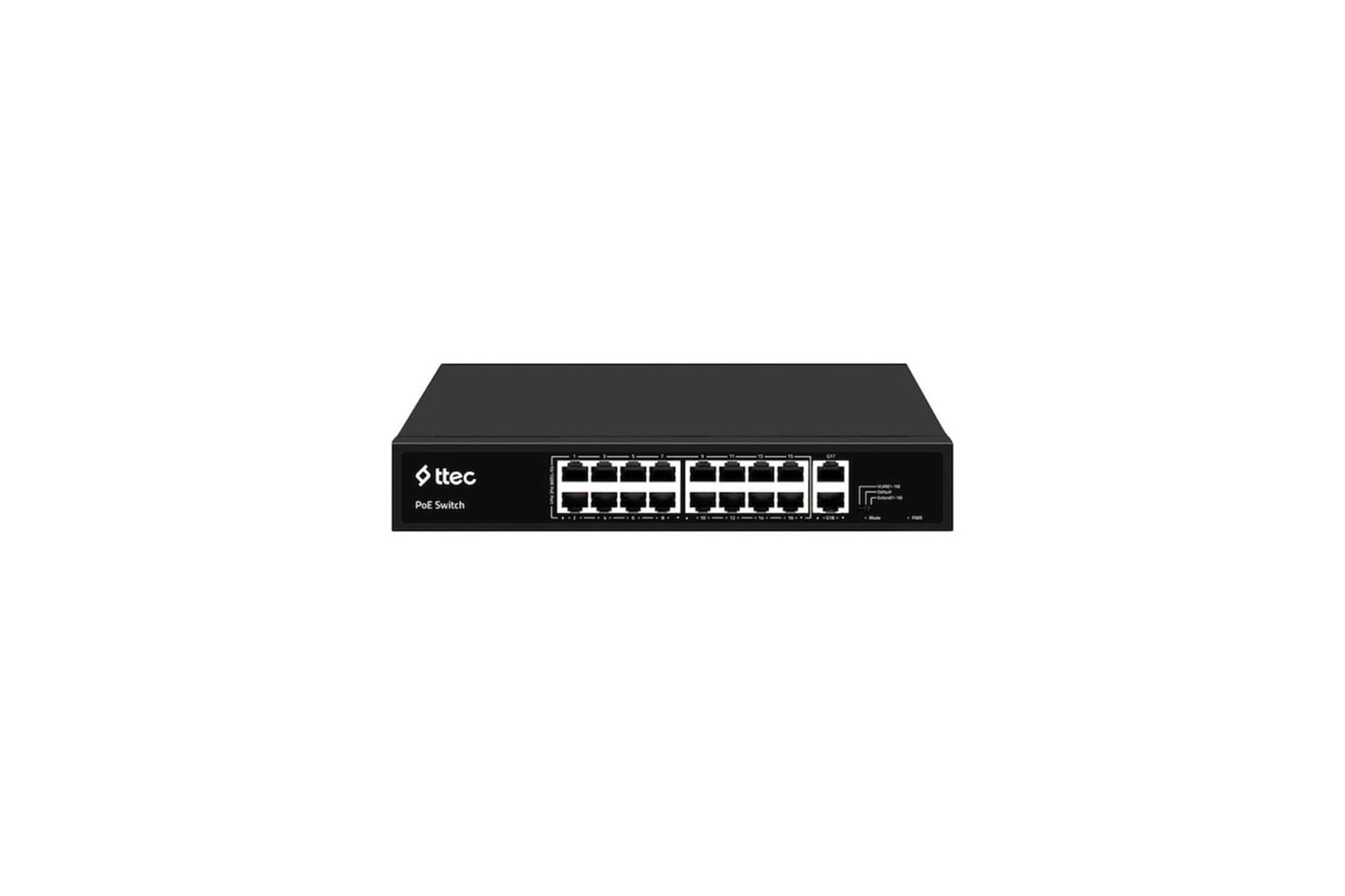 ttec 18300PG 16 Portlu, 10/100 Fast Ethernet, Tak Çalıştır Switch, 2 Gigabit Uplink, 16 Port PoE+ (3