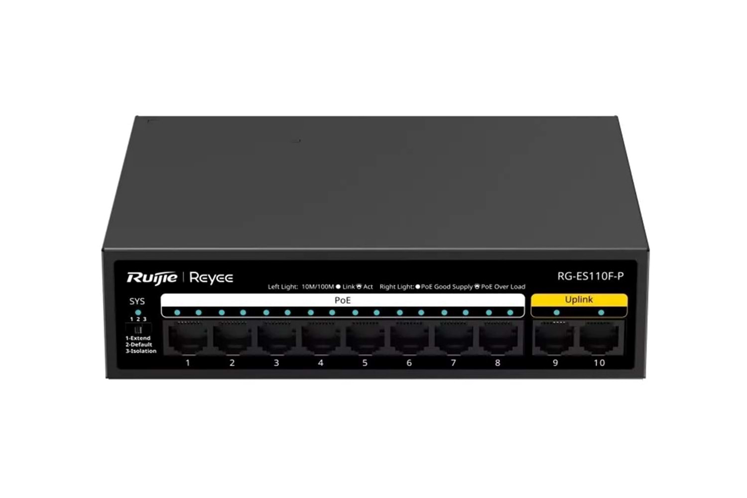 RUIJIE REYEE RG-ES110F-P 8 PORT 10/100 8 PORT POE 2 PORT FAST ETHERNET UPLINK 110W YONETILEMEZ DESKTOP SWITCH