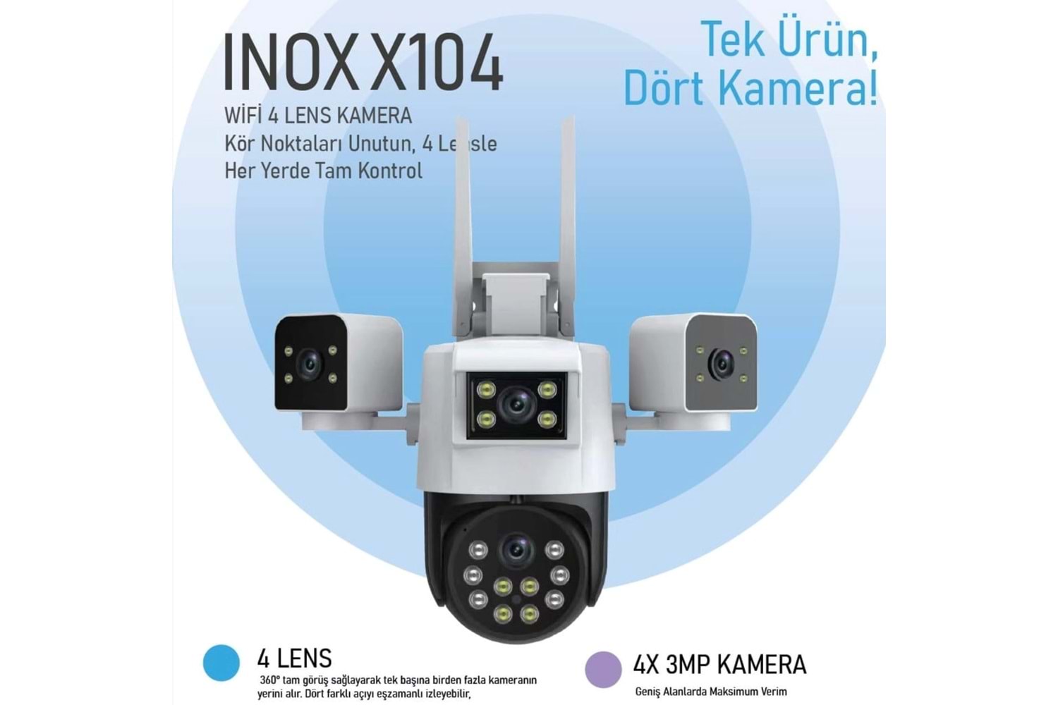 INOX-X104 4X3MP DÖRT LENSLİ WİFİ PTZ KAMERA