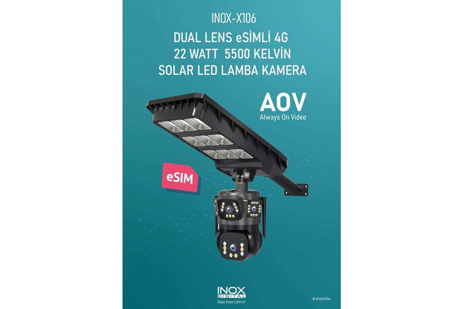 INOX-X106 DUAL LENS SOLAR LAMBA ESİM 4G KAMERA