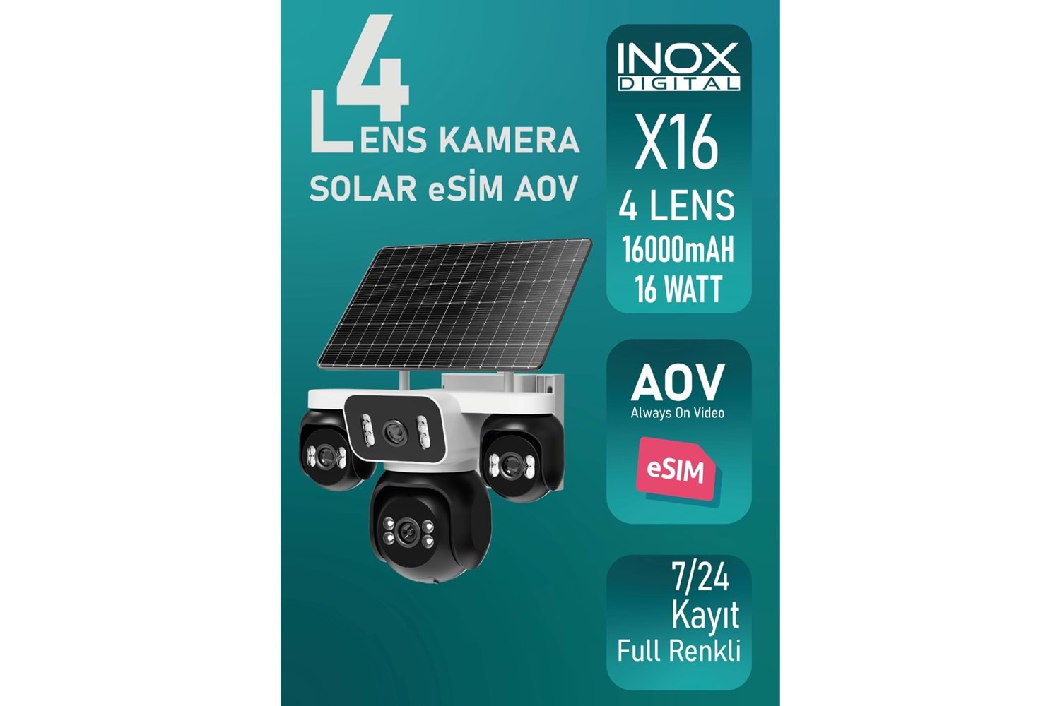 INOX-X16 (4 LENSLI) E-SIM DESTEKLI SOLAR GÜVENLIK KAMERASI