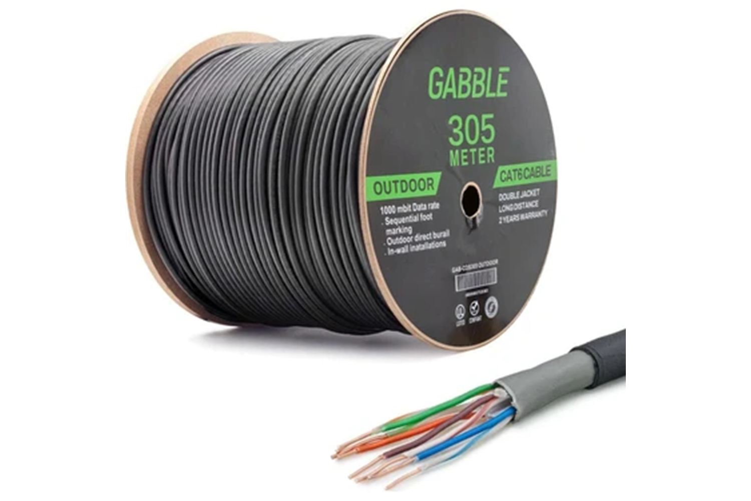 GABBLE ÇİFT KATMANLI 305 METRE 23 AWG DIŞ ORTAM (OUTDOOR) UTP CAT6 KABLO 0,50mm