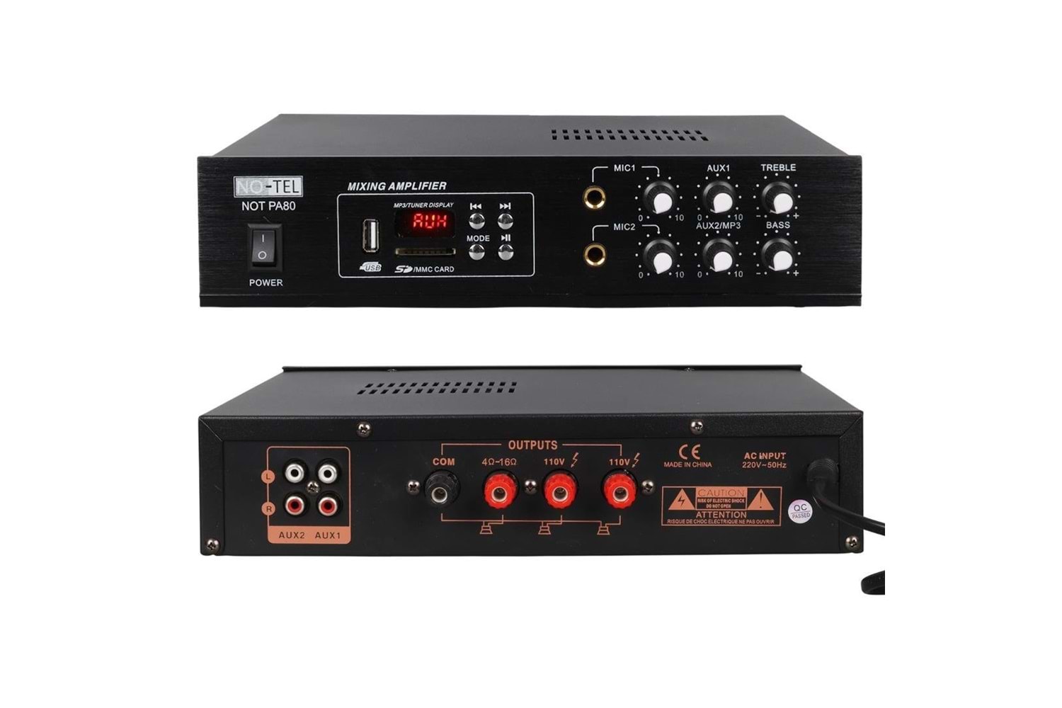 NO-TEL 50 W MINI USB-SD-BLUETOOTH 70-100 V 2 MIK. GIRIŞ TRAFOLU ANFI NOT-PA80