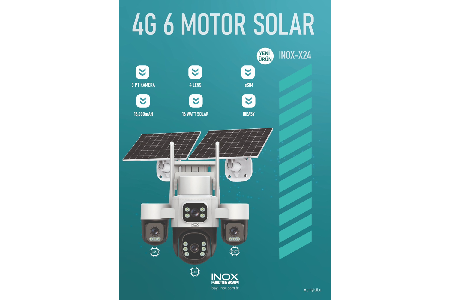 INOX-X24 4G SOLAR ESİM 6 MOTOR 3PT KAMERA