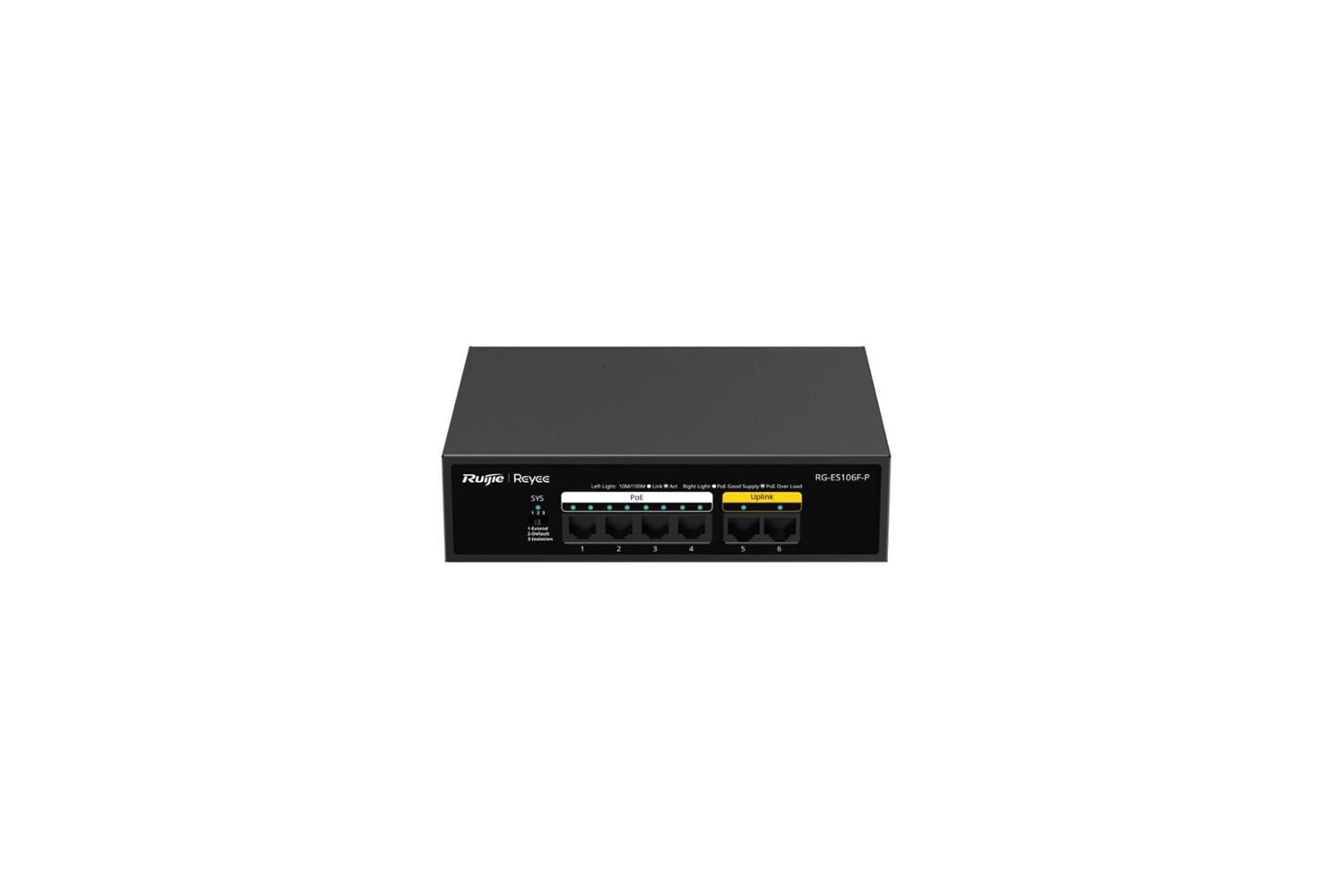 RUIJIE REYEE RG-ES106F-P 6 PORT 10/100 4 PORT POE 2 PORT UPLINK 54W YONETILEMEZ DESKTOP SWITCH