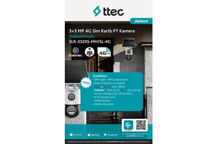 TTEC SLR-3320S-MH/SL-4G 6MP 4MM SABIT LENSLI IP 4G SOLAR KAMERA
