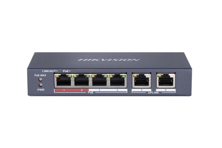 HİKVİSİON DS-3E0106P-E/M 4 PORT POE + 2 UPLİNK POE SWİTCH 35W POE ÇIKIŞ GÜCÜ