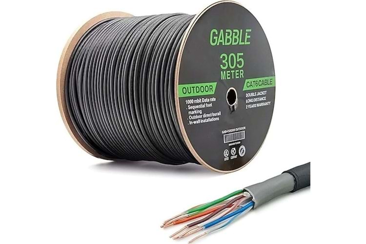 GABBLE ÇİFT KATMANLI 305 METRE 23 AWG DIŞ ORTAM (OUTDOOR) UTP CAT6 KABLO