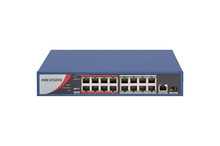 HİKVİSİON DS-3E0318P-E/M(B) 16 KANAL POE, 1 GE UPLİNK, 1 SFP TOPLAM 130W POE SWİTCH