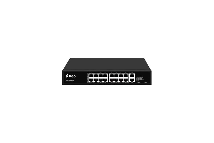 ttec 18300PG 16 Portlu, 10/100 Fast Ethernet, Tak Çalıştır Switch, 2 Gigabit Uplink, 16 Port PoE+ (3