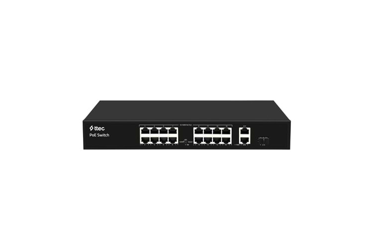 ttec 19300PG-1SFP 16 Portlu, 10/100 Fast Ethernet, Tak Çalıştır Switch, 2 Gigabit Uplink, 1 SFP, 16 Port PoE+ (300W) (TSS)