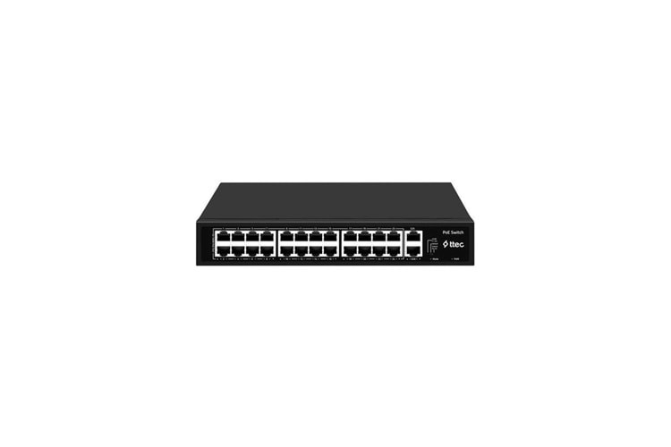 ttec 26300PG 24 Portlu, 10/100 Fast Ethernet, Tak Çalıştır Switch, 2 Gigabit Uplink, 24 Port PoE+ (3