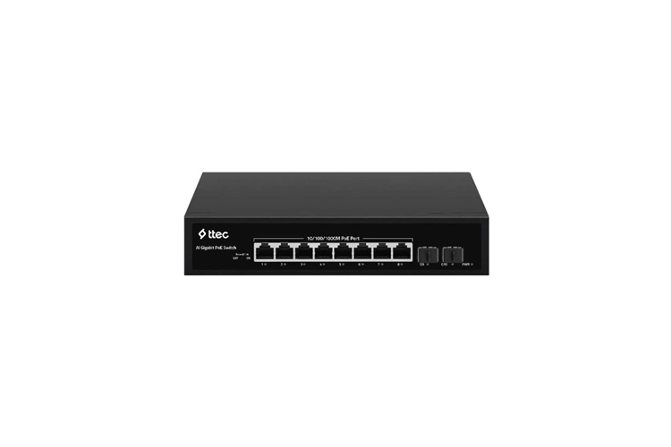 TTEC 10120P-2SFP 8 PORTLU, 10/100/1000 GIGABIT, TAK ÇALIŞTIR SWITCH, 2 SFP, 8 PORT POE+