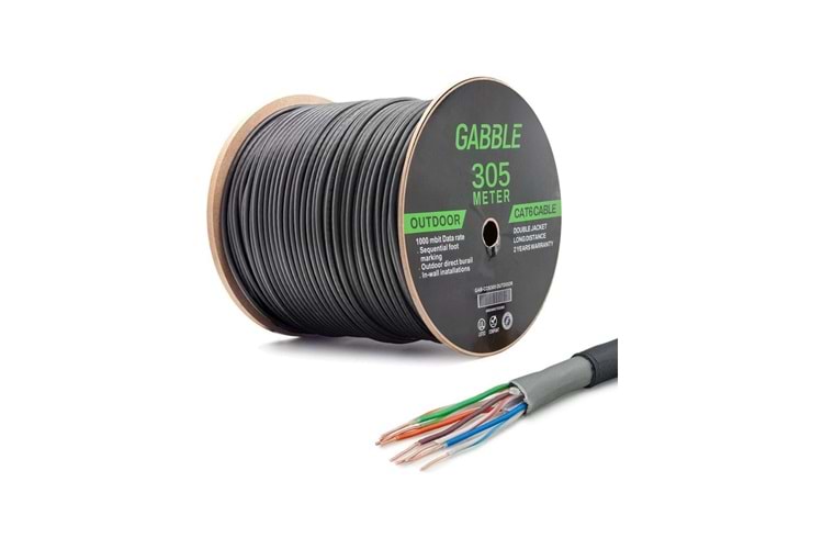 GABBLE ÇİFT KATMANLI 305 METRE 23 AWG DIŞ ORTAM (OUTDOOR) UTP CAT6 KABLO 0.57 mm