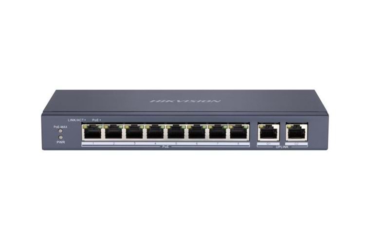 HIKVISION DS-3E1310P-EI/M 8 +2 PORT POE 60W 2XGBIT UPLINK YÖNETILEMEZ METAL KASA POE SWITCH