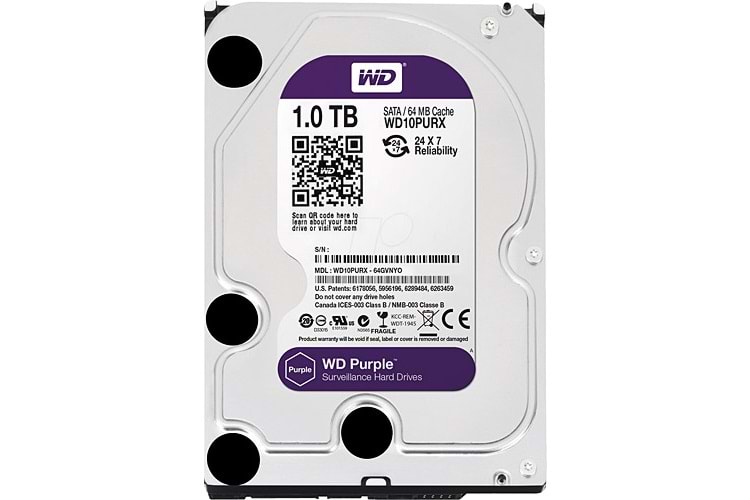 1 TB WD 3.5 PURPLE SATA3 5400RPM 64MB 7/24 GUVENLIK WD11PURX 2 YIL İTHALAT GARANTİ
